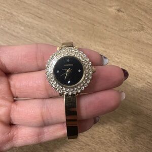 Armitron Gold Watch with Black Dial and Crystal Bezel